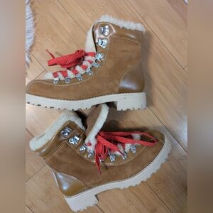 J.Crew Nordic Leather Sherpa Lined Hiker Boots tan Women's 8M Winter Gorpcore